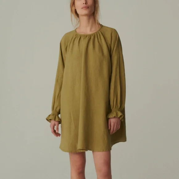Linenfox Olive Green Agata Linen Dress - Picture 1 of 6